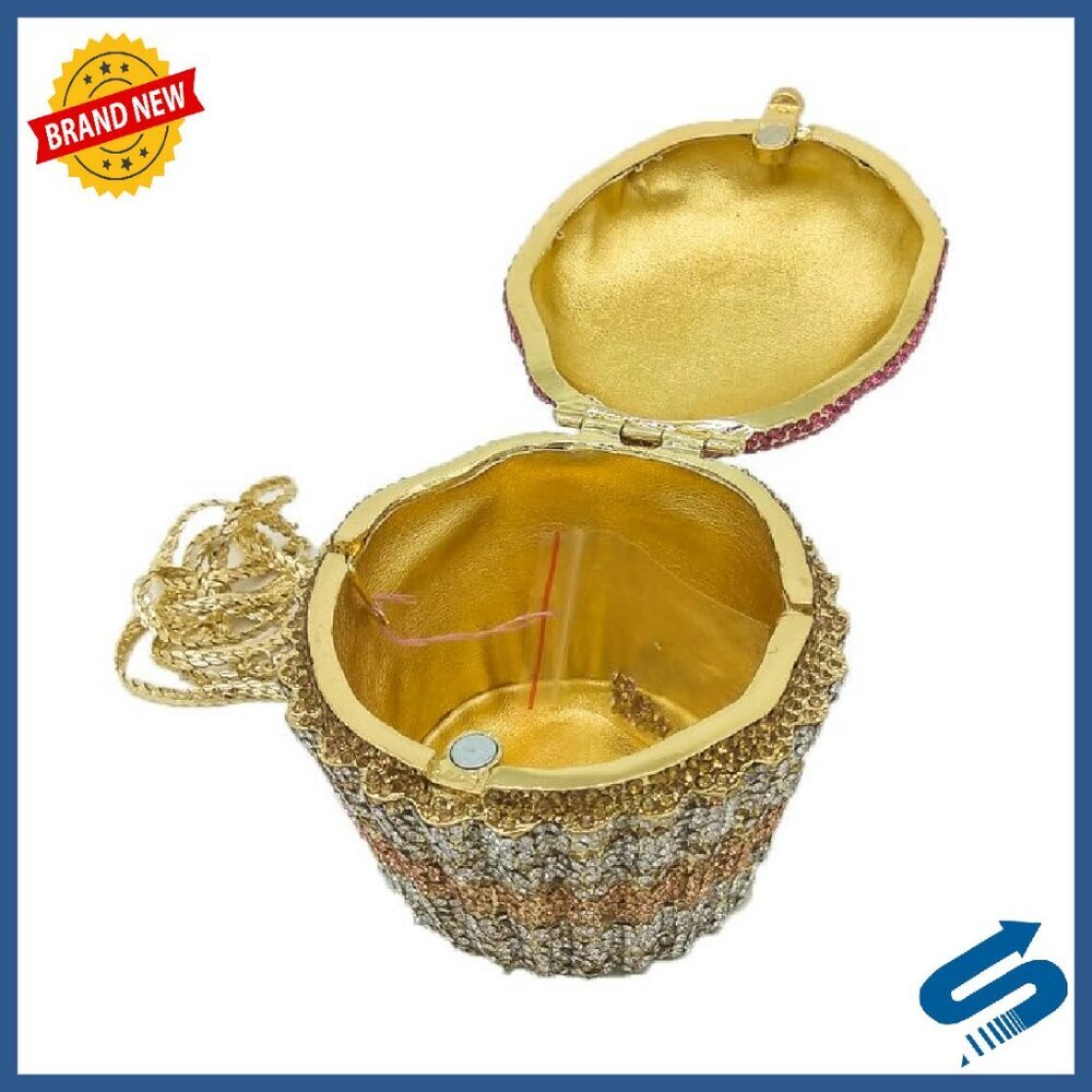 Crystal Cupcake Evening Clutch Bag with Chain Strap Mini Size - Picture 6 of 8